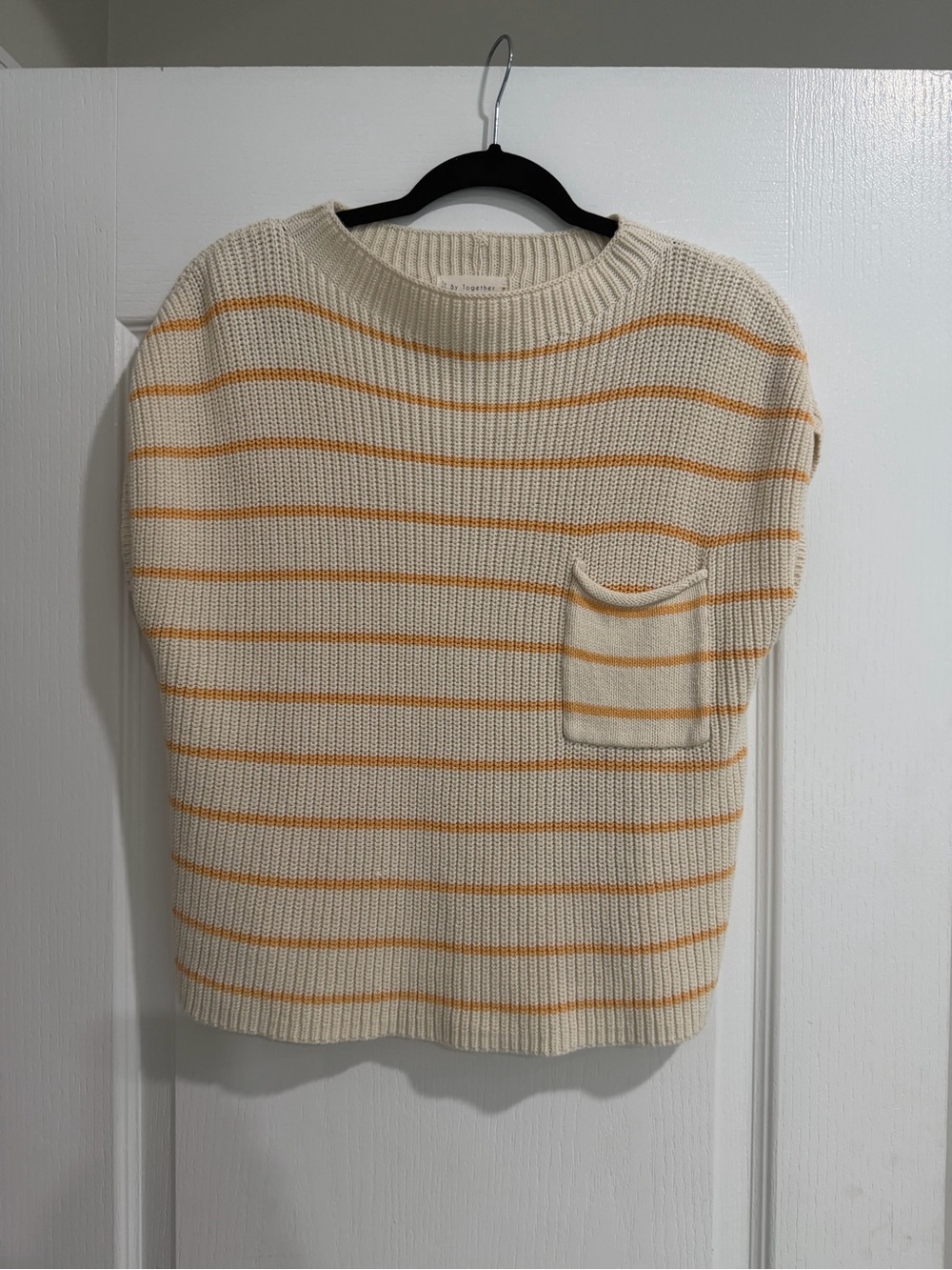 By Together Cream Knit Crew Top with Mustard Stripes